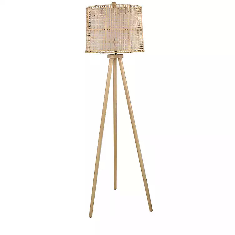 Natural Tripod Wood and Wicker Floor Lamp | Kirkland's Home
