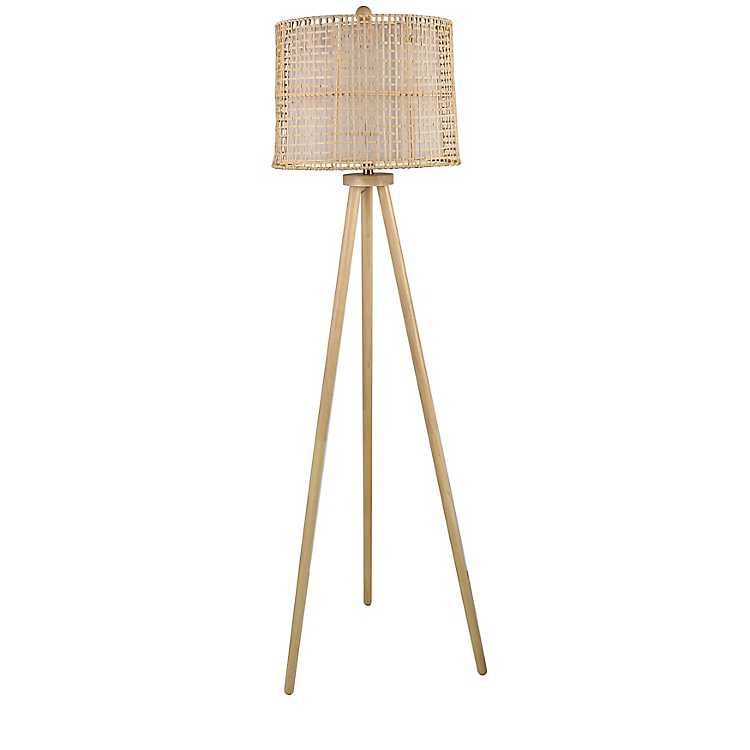 Natural Tripod Wood and Wicker Floor Lamp | Kirkland's Home