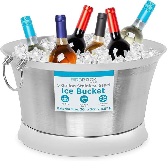 BIRDROCK HOME Double Wall Beverage Tub - Stainless Steel Ice Bucket, Metal Drink Cooler with Hand... | Amazon (US)