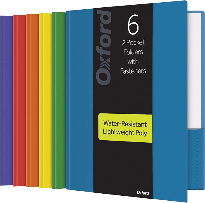 Oxford 2 Pocket Folders with Fasteners, Sturdy Plastic Folders, Letter Size, Asstd. Colors (Blue,... | Amazon (US)