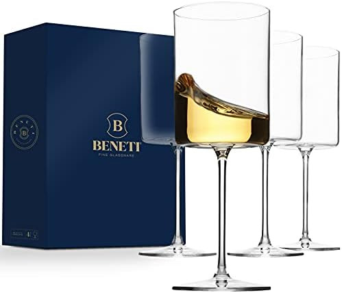 Superlative Edge Wine Glasses Square [Set of 4] White & Red Wine Goblets, Premium Clear Glass Bor... | Amazon (US)
