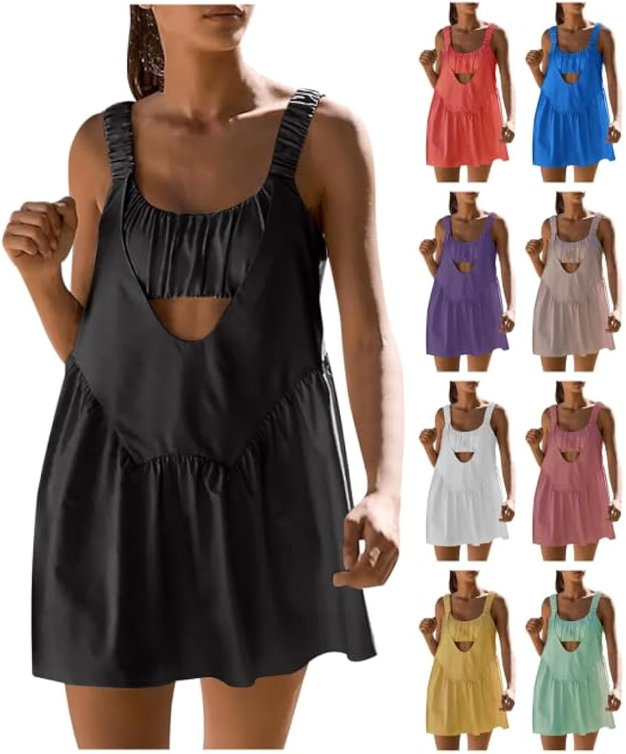 Athletic Dress for Women Built in Bra Summer Mini Dress Elastic Strap Sundresses Workout Golf Ten... | Amazon (US)
