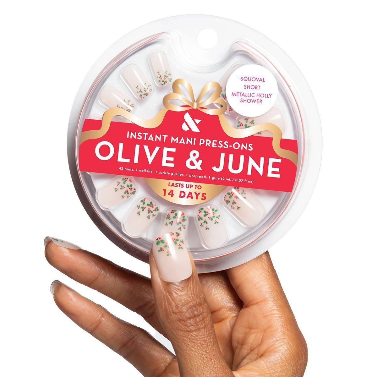 Olive & June Press-On Fake Nails - S Squoval - Metallic Holly Shower - 42ct | Target