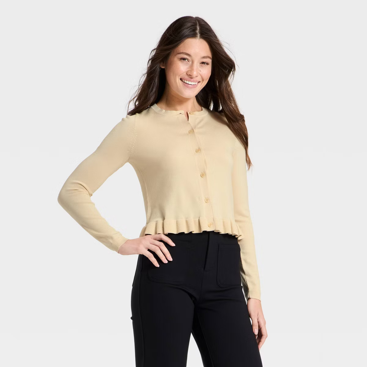 Women's Long Sleeve Button-Up Ruffle Hem Cardigan - A New Day™ | Target