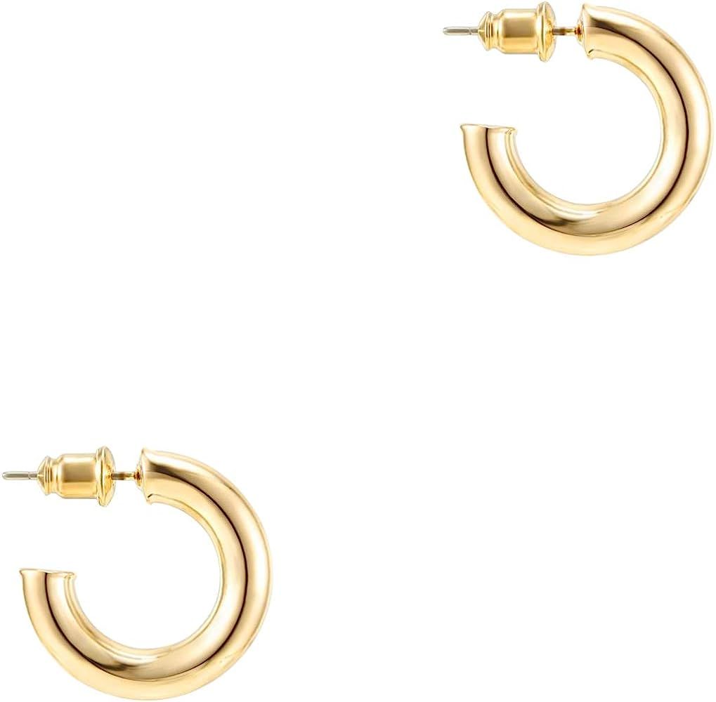 14K Gold Colored Lightweight Chunky Open Hoops | Gold Hoop Earrings for Women | Amazon (US)