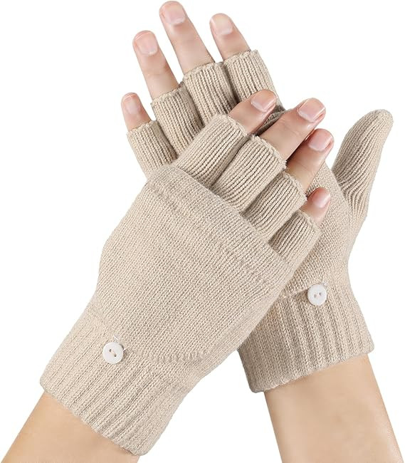 Achiou Winter Fingerless Gloves for Men Women, Convertible Warm Half Finger Mitten Gloves Flip To... | Amazon (US)