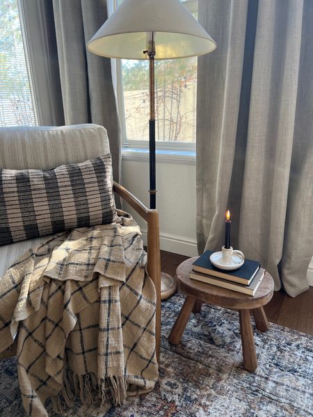 Reading corner 

Stripe chair plaid blanket stripe textured pillow candle holder with handle vintage look lamp empire shade 

#LTKstyletip #LTKFind #LTKhome