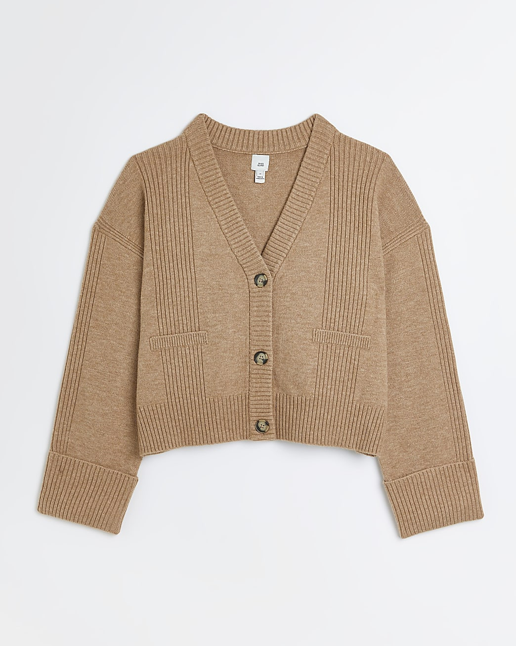 Beige rib long sleeve cardigan | River Island (US)