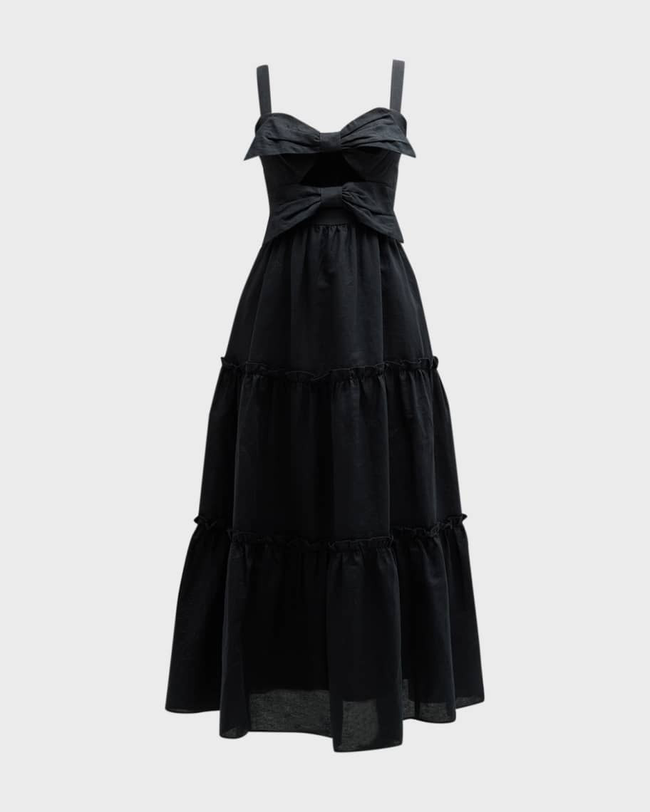 Kaylyn Sleeveless Bow Tiered Cutout Midi Dress | Neiman Marcus