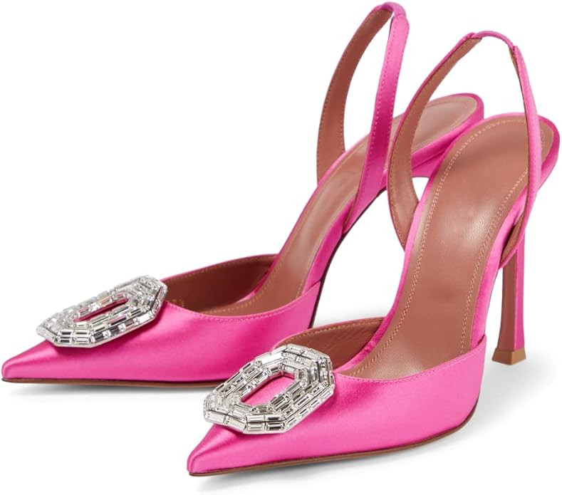 Vertundy Women's Rhinestone Satin Slingback Pumps Pointed Toe Satin Crystal Stiletto High Heels S... | Amazon (US)