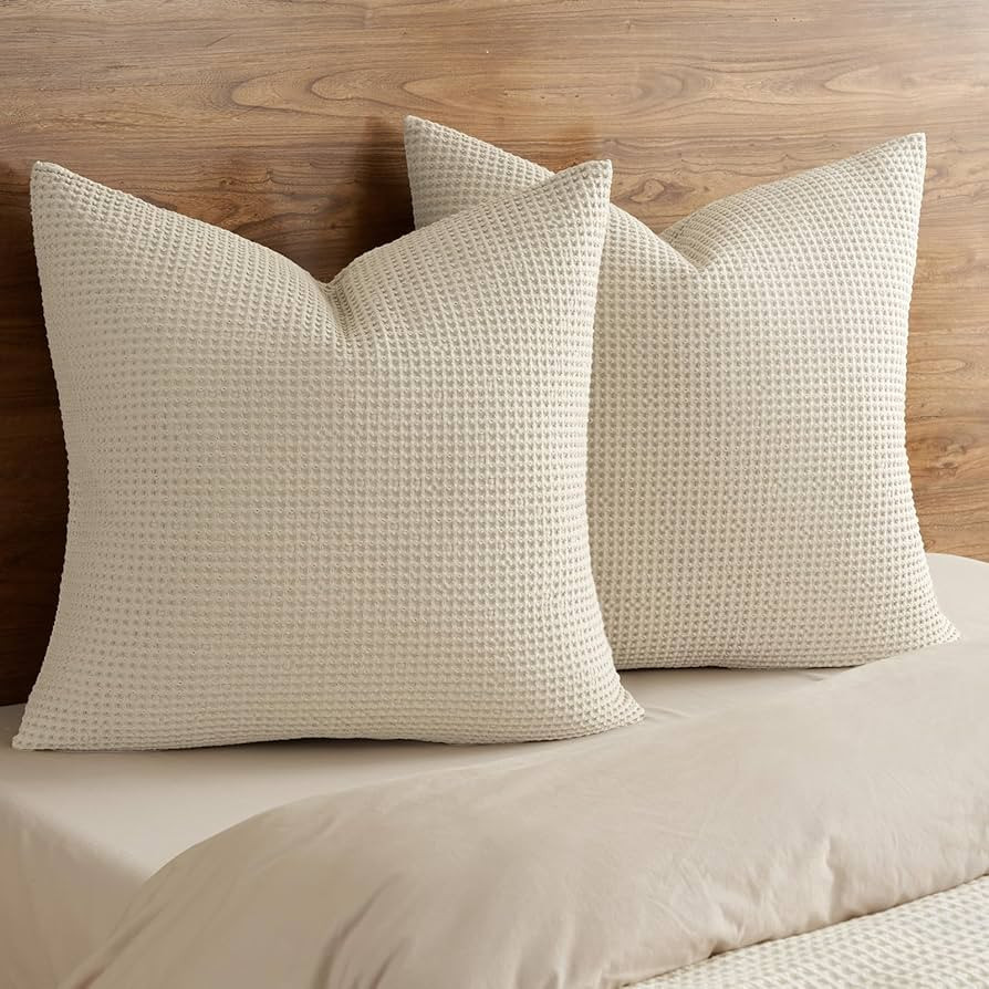 PHF 100% Cotton Waffle Throw Pillow Covers 24"X24", No Filling, 2 Pack Elegant Home Decorative Sq... | Amazon (US)
