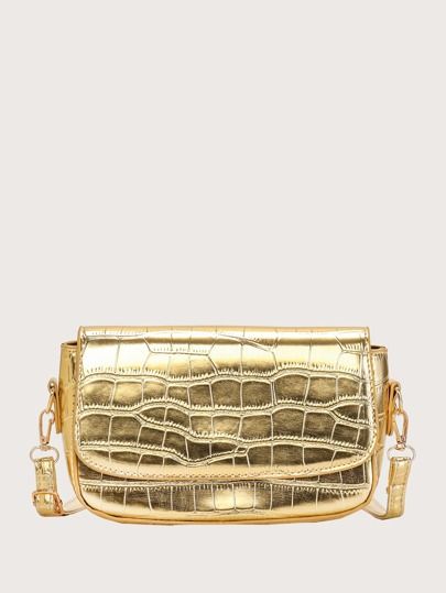 Croc Embossed Metallic Pattern Square Bag | SHEIN