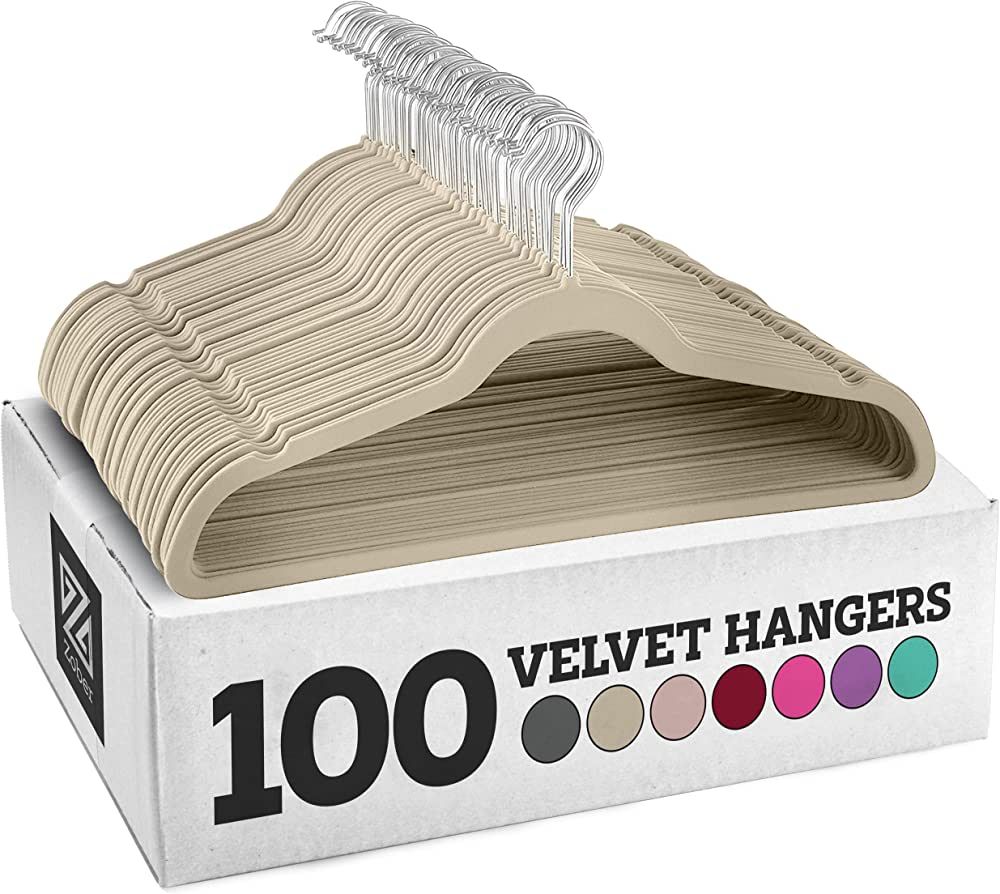 Zober Velvet Hangers 100 Pack - Ivory Hangers for Coats, Pants & Dress Clothes - Non Slip Clothes... | Amazon (US)