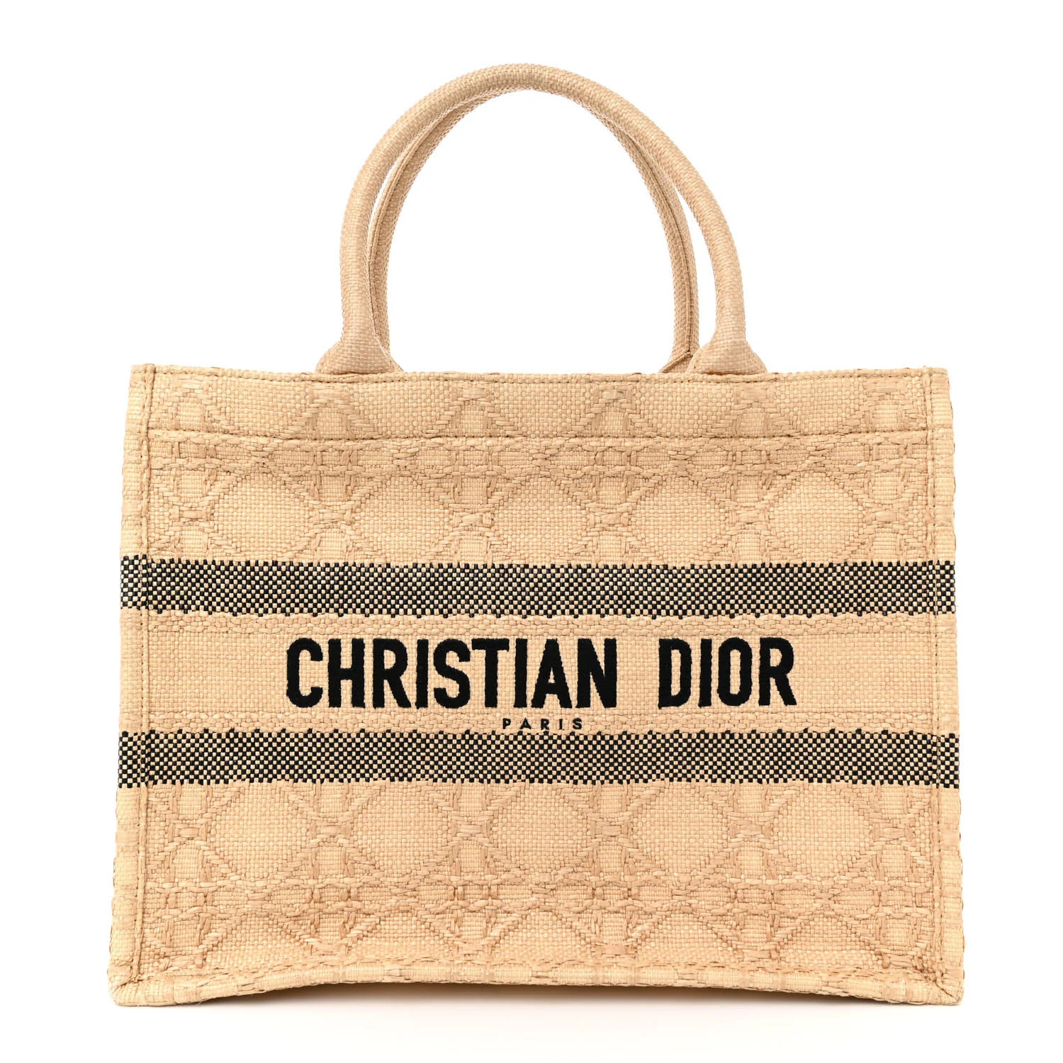 CHRISTIAN DIOR Raffia Cannage Medium Book Tote Natural | FASHIONPHILE (US)