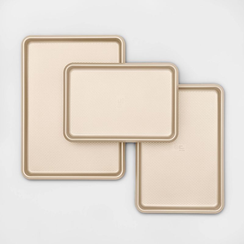 Set of 3 Cookie Sheets Gold Warp Resistant Textured Steel - Made By Design™ | Target