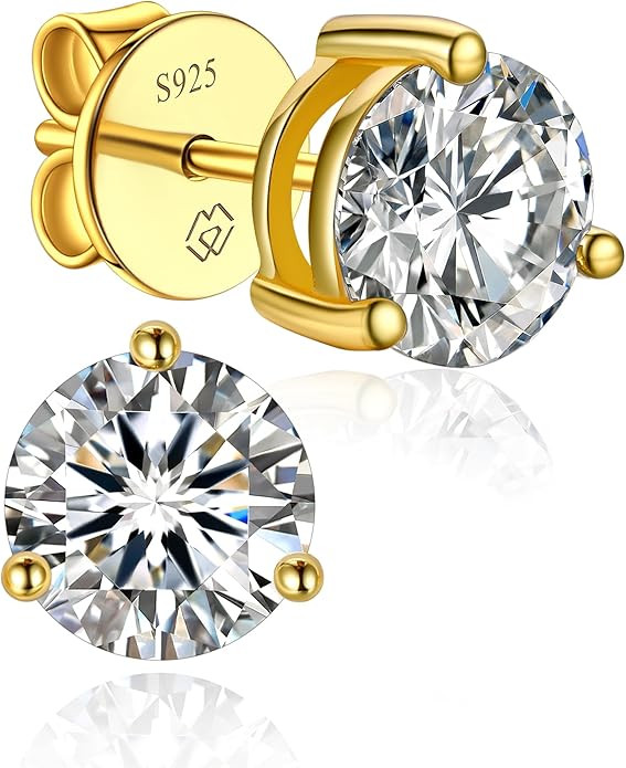MomentWish Stud Earrings for Women, Moissanite Earrings for Women, 14K White/Rose/Yellow Gold Pla... | Amazon (US)