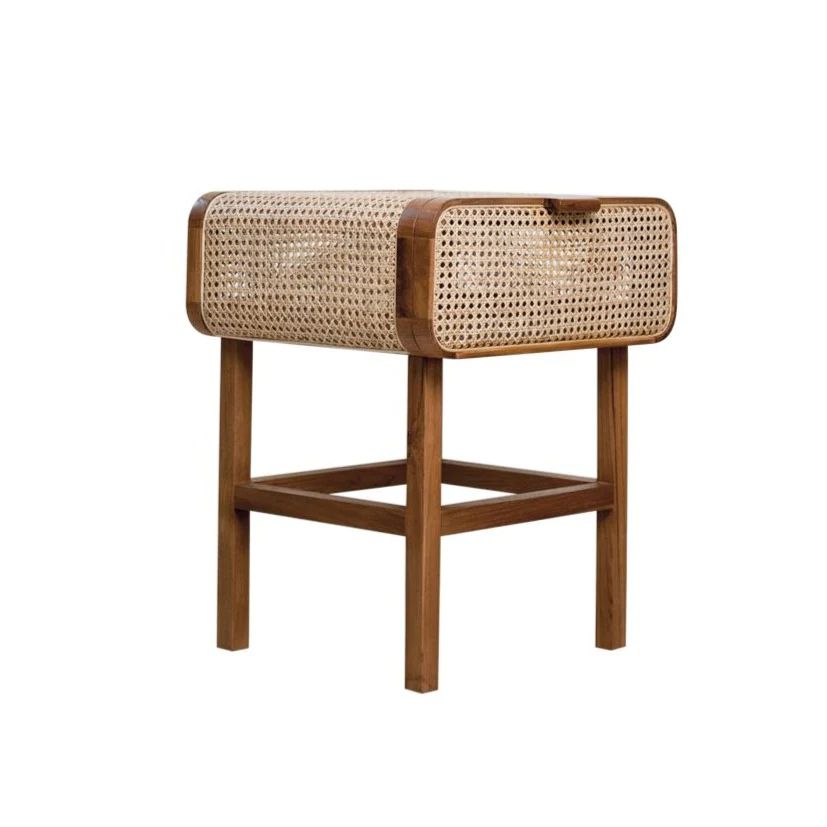 Jeanneret Cane Teak Accent Table with Storage | France and Son