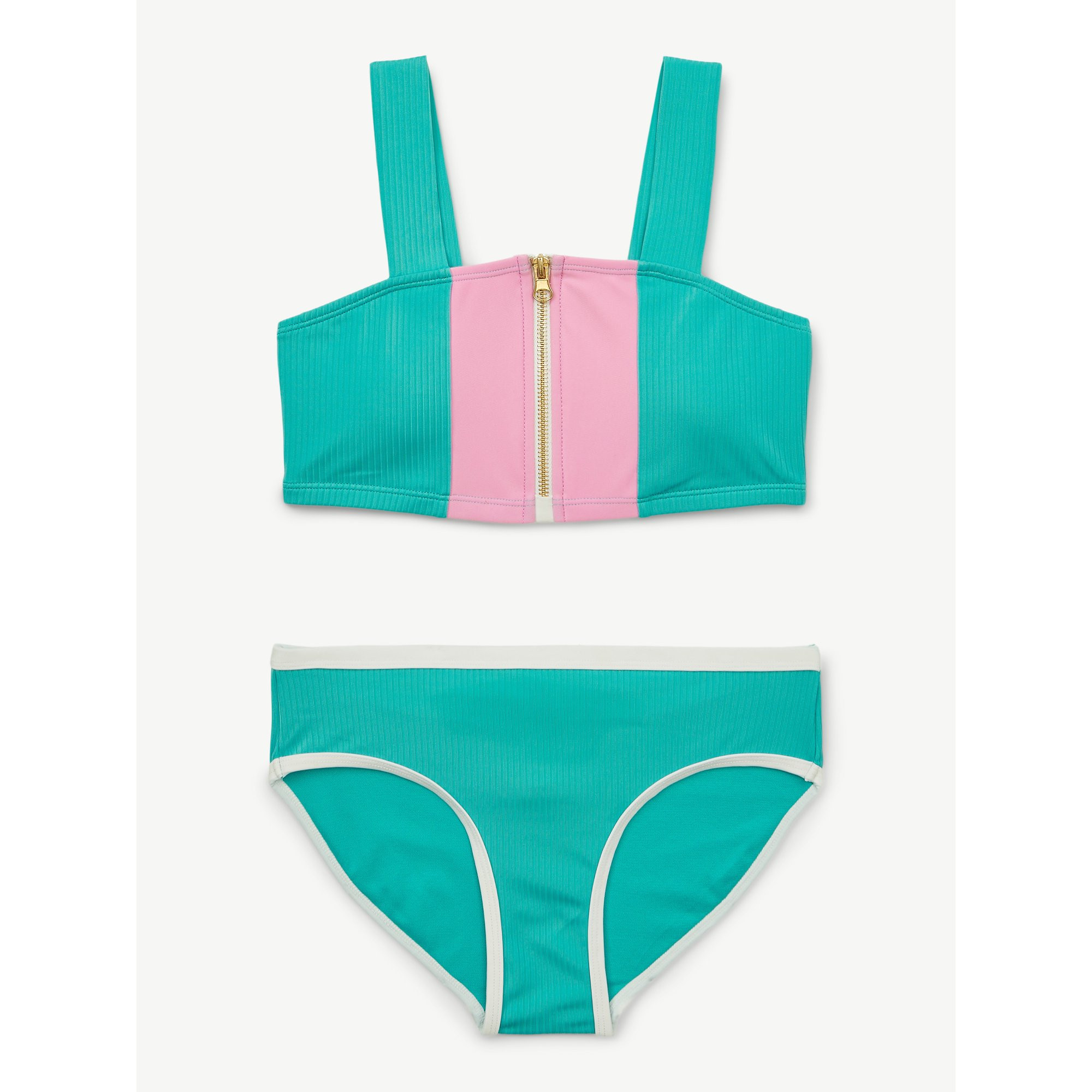 Justice Girls Ribbed Zipper Bikini Swimsuit, 2 Piece, Sizes XS-XL | Walmart (US)