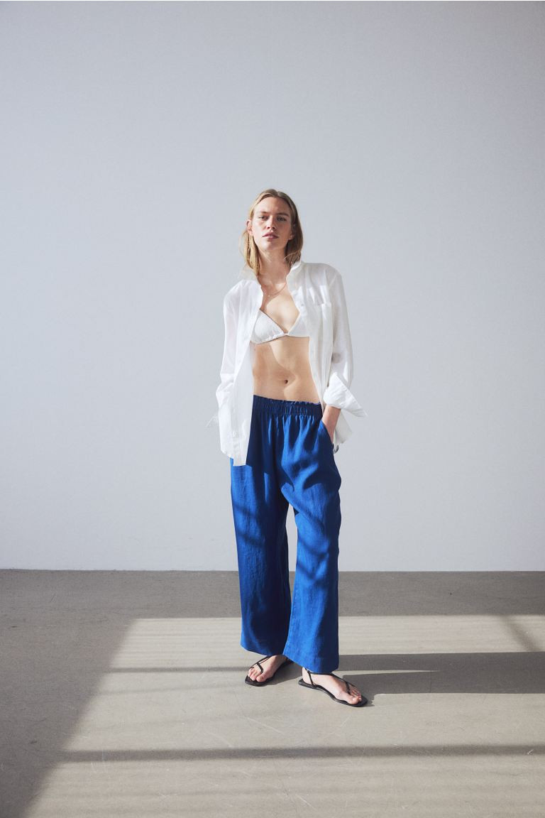 Ankle-length Linen Pants - Dark blue - Ladies | H&M US | H&M (US + CA)