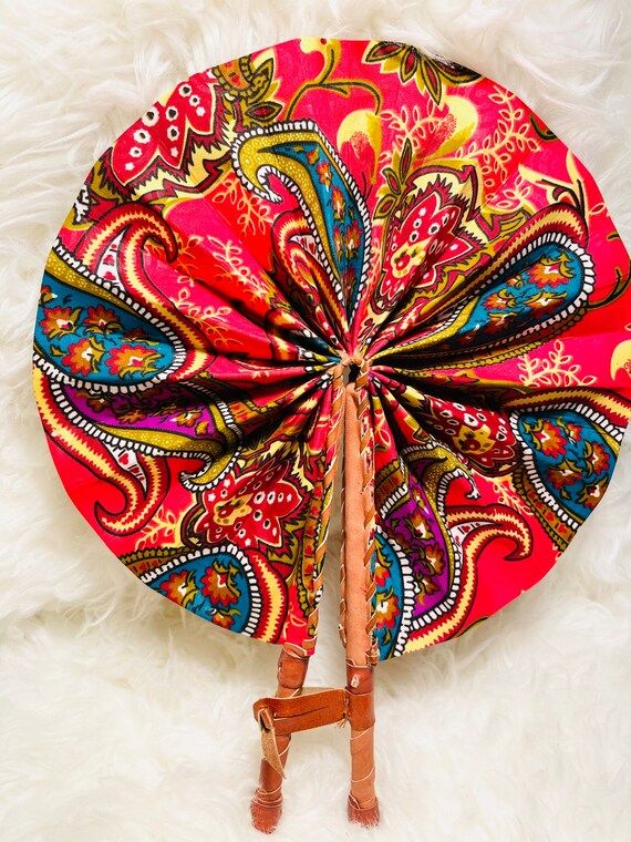 African Fabric Fan Ankara Fan Leather & Fabric Print Fan | Etsy | Etsy (US)