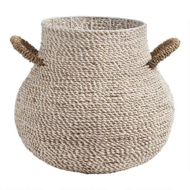 White and Natural Marled Seagrass Tess Belly Basket | World Market