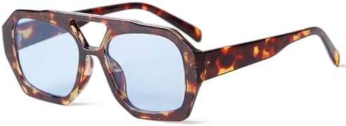 ADE WU Trendy Aviator Sunglasses for Women Men 70s Thick Square Aviators | Bold Double Bridge Hex... | Amazon (US)