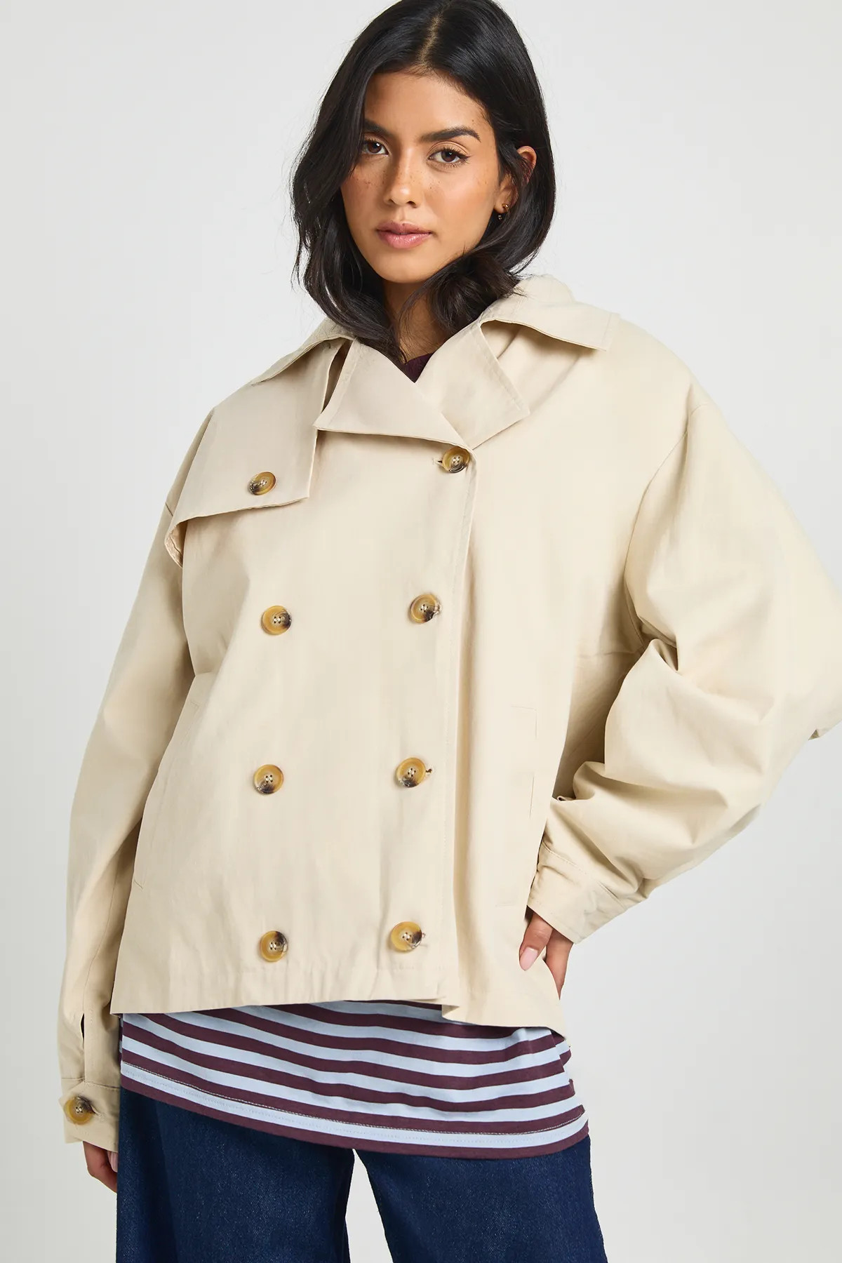 Balloon Sleeve Short Trench Coat | Boohoo.com (UK & IE)