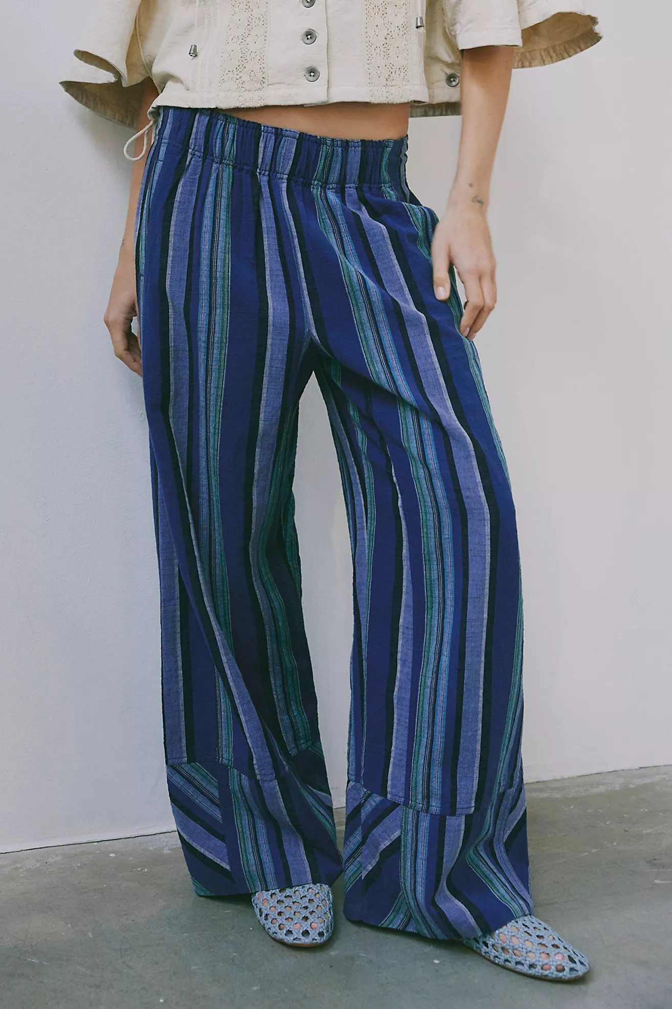 Day's End Cotton-Linen Striped Pull-On Pants | Free People (Global - UK&FR Excluded)