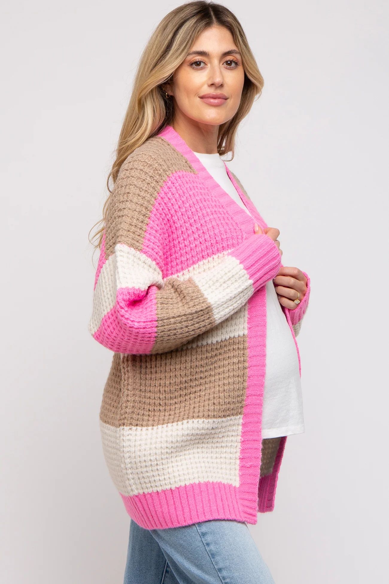 Pink Colorblock Chunky Maternity Cardigan | PinkBlush Maternity