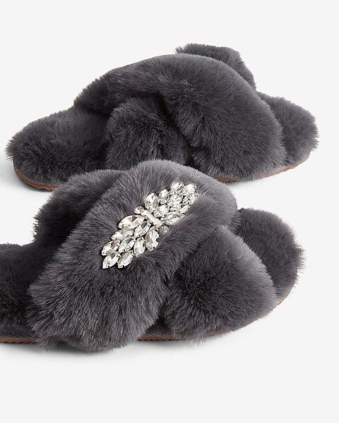 Faux Fur Removable Brooch Slippers | Express
