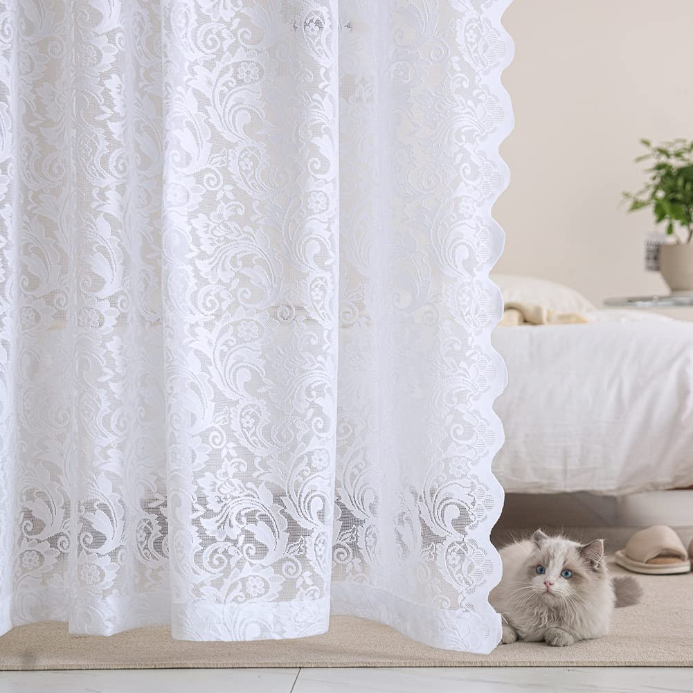 ALIGOGO White Lace Curtains 84 Inches Long - Vintage Floral Lace Sheer Curtains for Living Room 2... | Amazon (US)