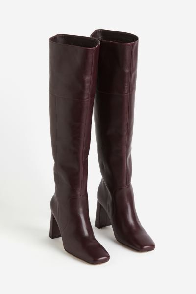 Knee-high leather boots - Dark red - Ladies | H&M GB | H&M (UK, MY, IN, SG, PH, TW, HK, KR)