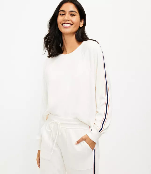 Lou & Grey Side Stripe Cozy Cotton Terry Sweatshirt | LOFT