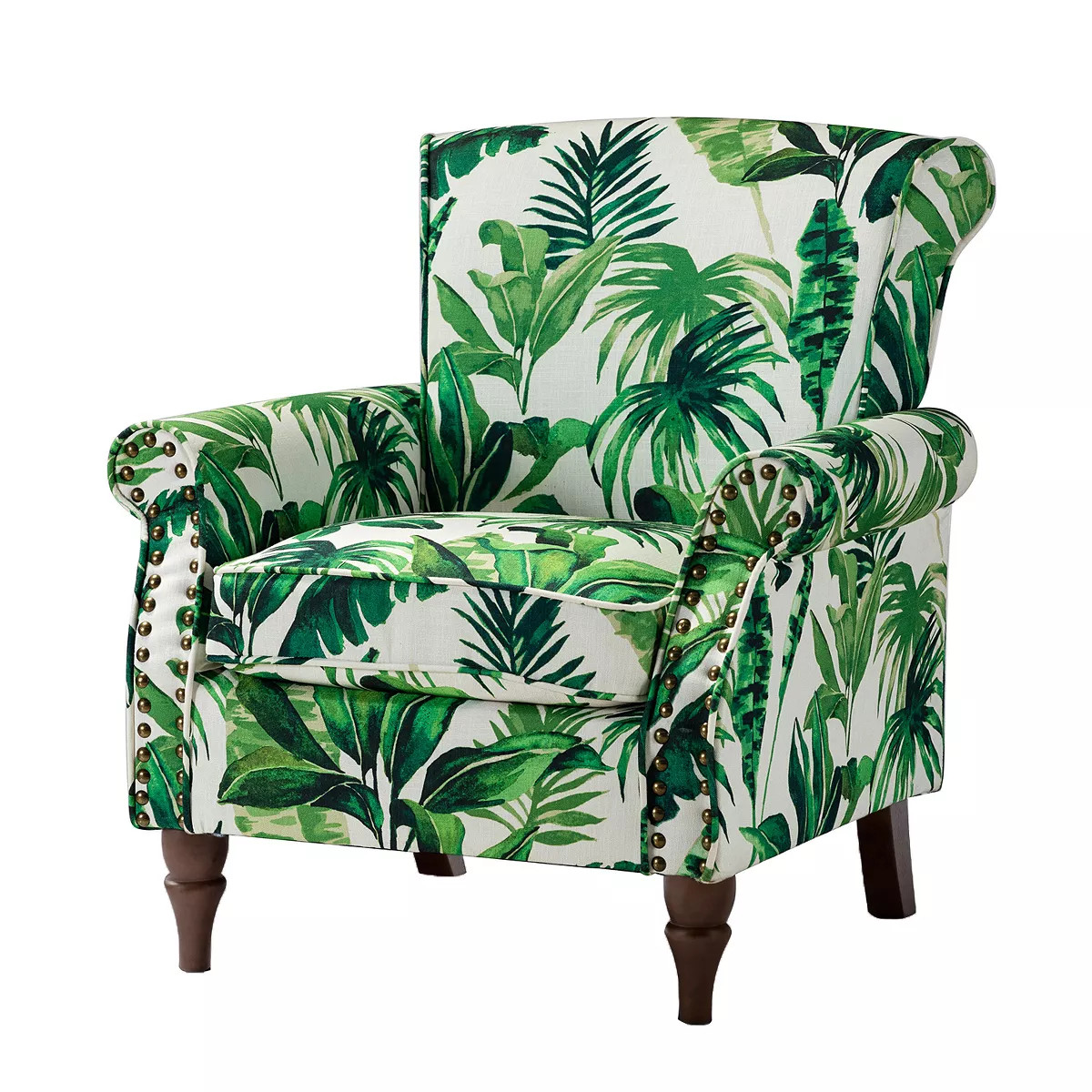 Araceli Traditional Wooden Upholstered Floral Armchair with Wingback and Nailhead Trim | ARTFUL L... | Target