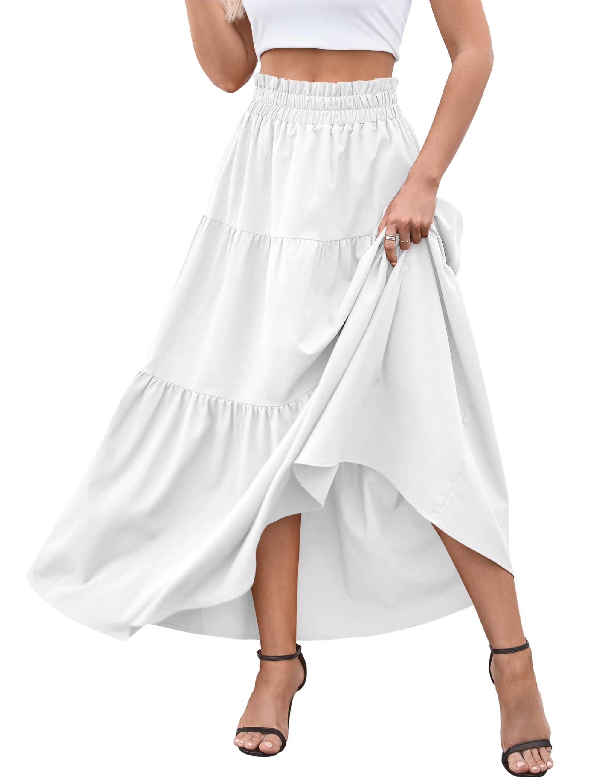 a.Jesdani Womens Maxi Skirts Casual Elastic High Waist Swing Tiered Beach Maxi Skirt s-xxl | Walmart (US)