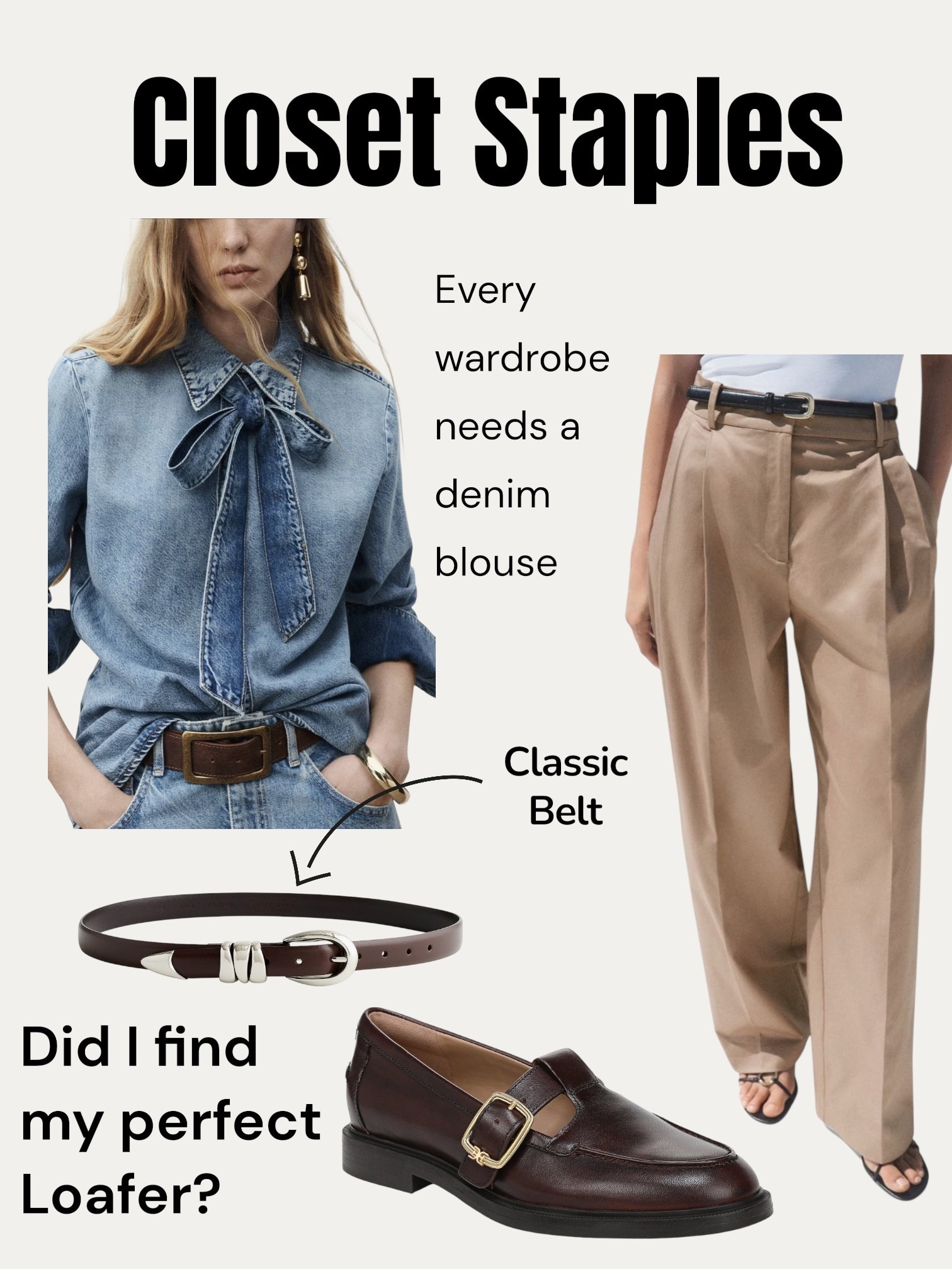 Closet staples that I just added to wardrobe. I love how the loafers are a more feminine Maryjane loafer. I think they will go great styled with skirts, dresses, and pants. 
I’ve been itching for a good fitting pair of trousers. When I saw these ones on sale I had to snag them up. 
A denim blouse is something I always have in my wardrobe. I love how this one is different than the typical button down denim blouse. 
I needed a neutral belt and this one from Madewell seemed perfect. 

#LTKStyleTip #LTKSaleAlert #LTKGiftGuide