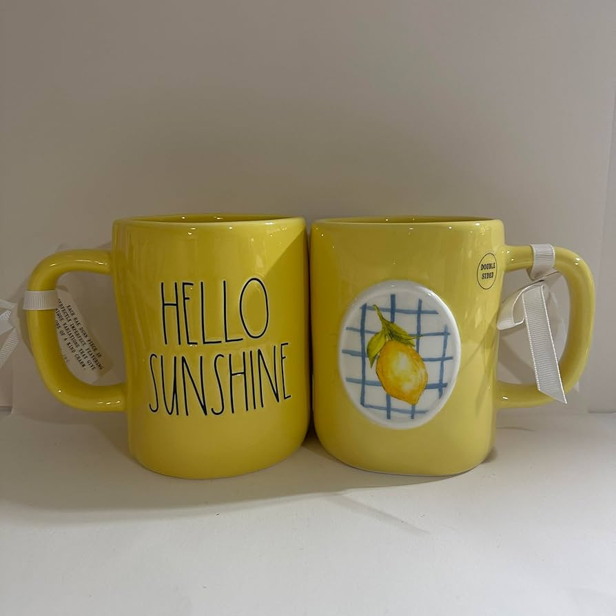 Rae – HELLO SUNSHINE YELLOW CERAMIC MUG LEMON DESIGN DOUBLE SIDED | coffee mug tea cup | summer... | Amazon (US)