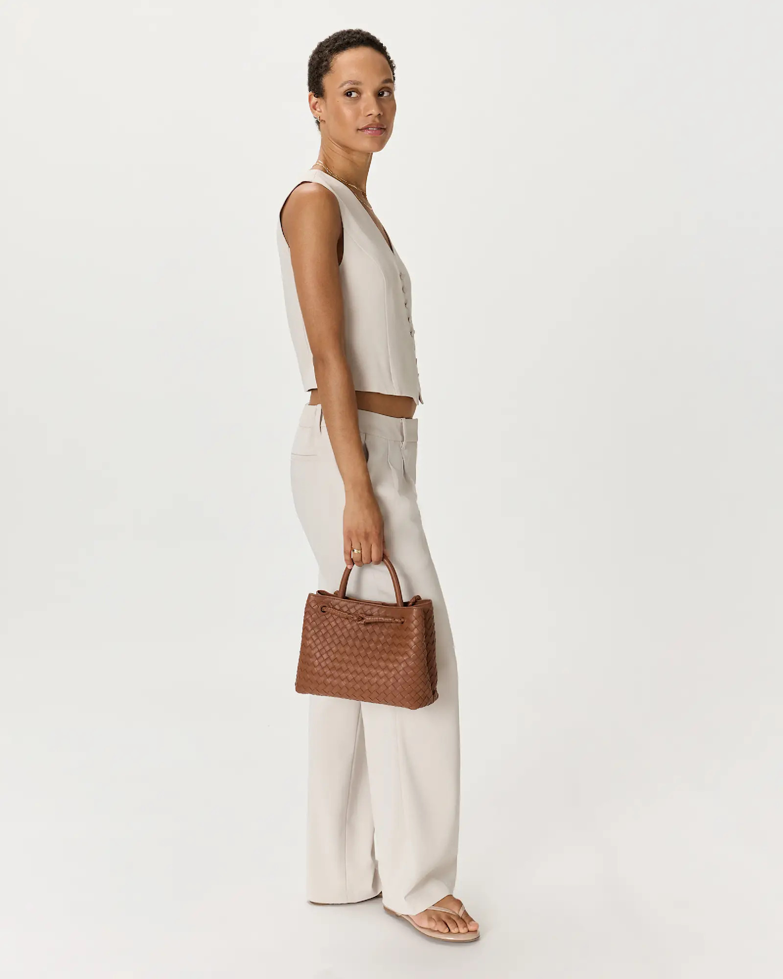 Italian Leather Handwoven Mini Satchel in Cognac | Quince