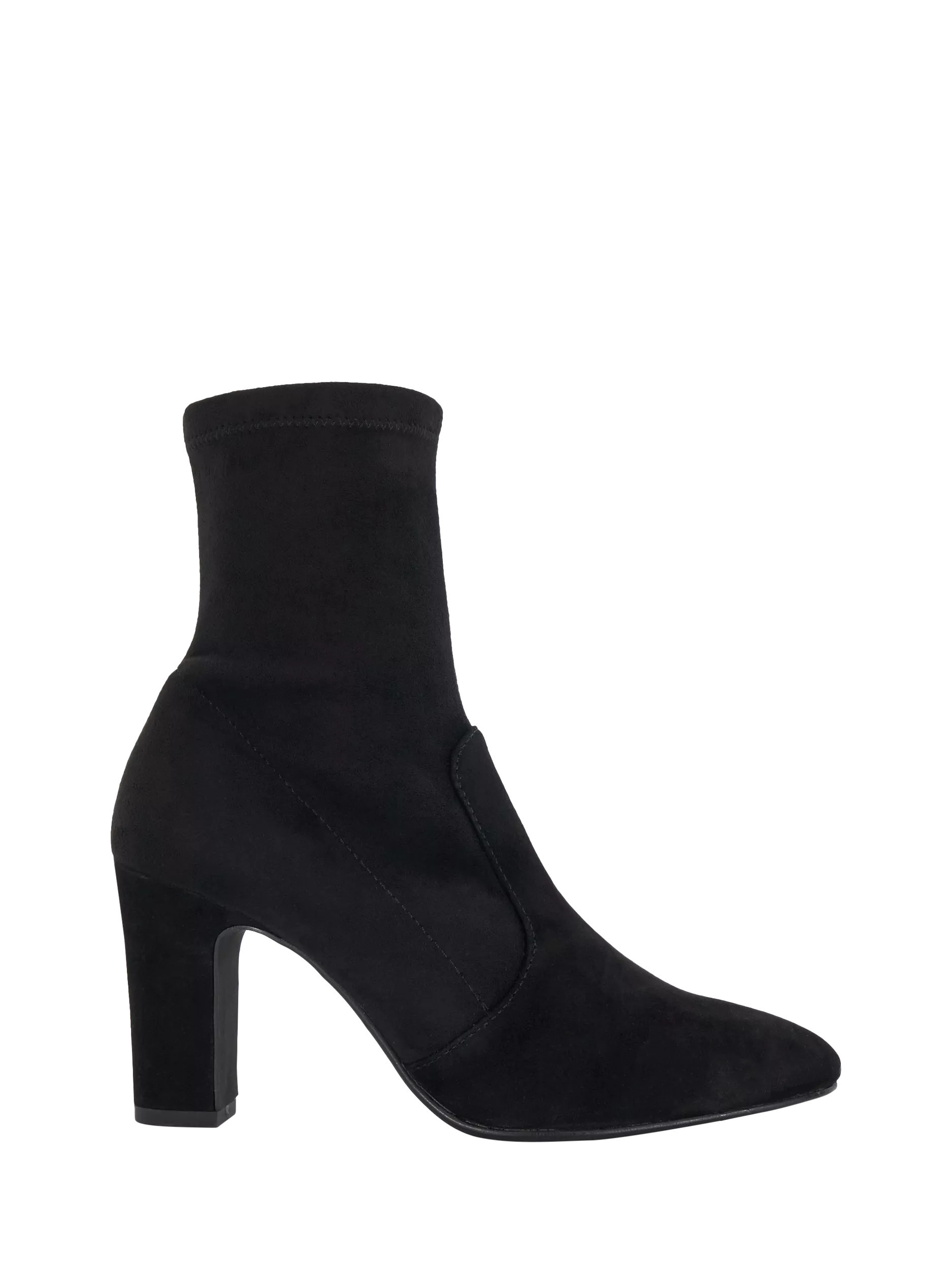 Dune London Optilly Wide Fit Suede Heeled Sock Boots, Black | John Lewis (UK)