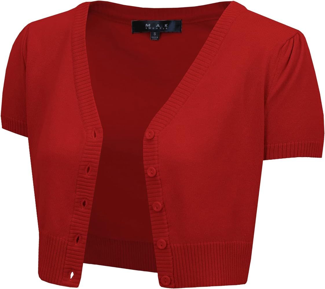 YEMAK Women's Cropped Bolero Cardigan – Short Sleeve V-Neck Basic Classic Casual Button Down Kn... | Amazon (US)