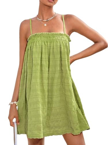 MakeMeChic Women's Sundress Flowy Cami Mini Dress Sleeveless Ruffle Swing Shirred Casual Vacation... | Amazon (US)