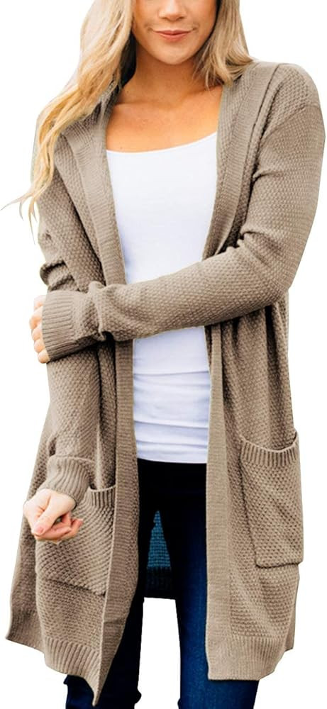 MEROKEETY Women's Long Sleeve Open Front Hoodie Knit Sweater Cardigan Outwear | Amazon (US)