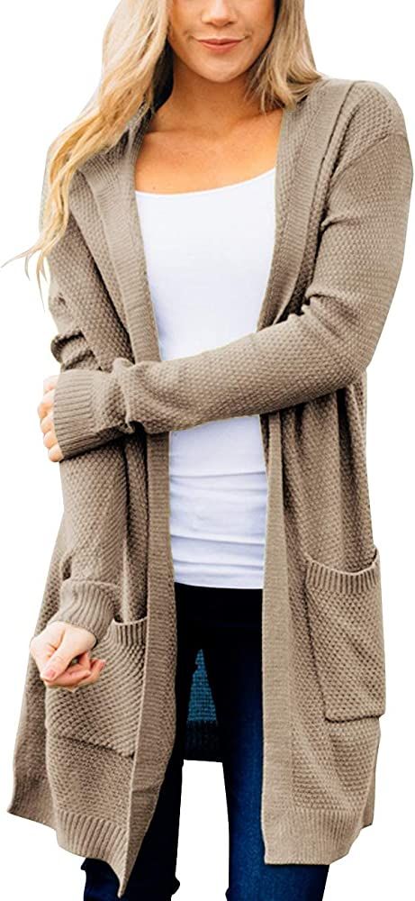 MEROKEETY Women's Long Sleeve Open Front Hoodie Knit Sweater Cardigan Outwear | Amazon (US)