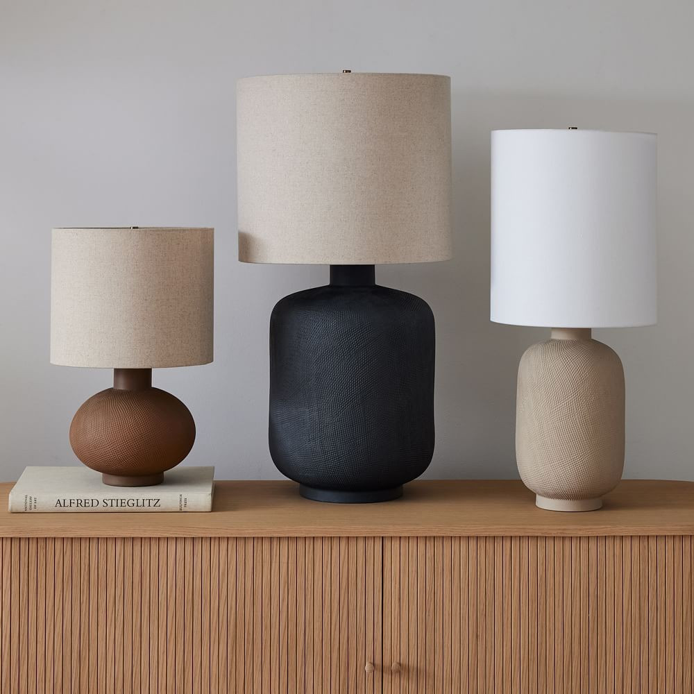 Combed Ceramic Table Lamp, 18.5&amp;quot;, Rough Chocolate | West Elm (US)
