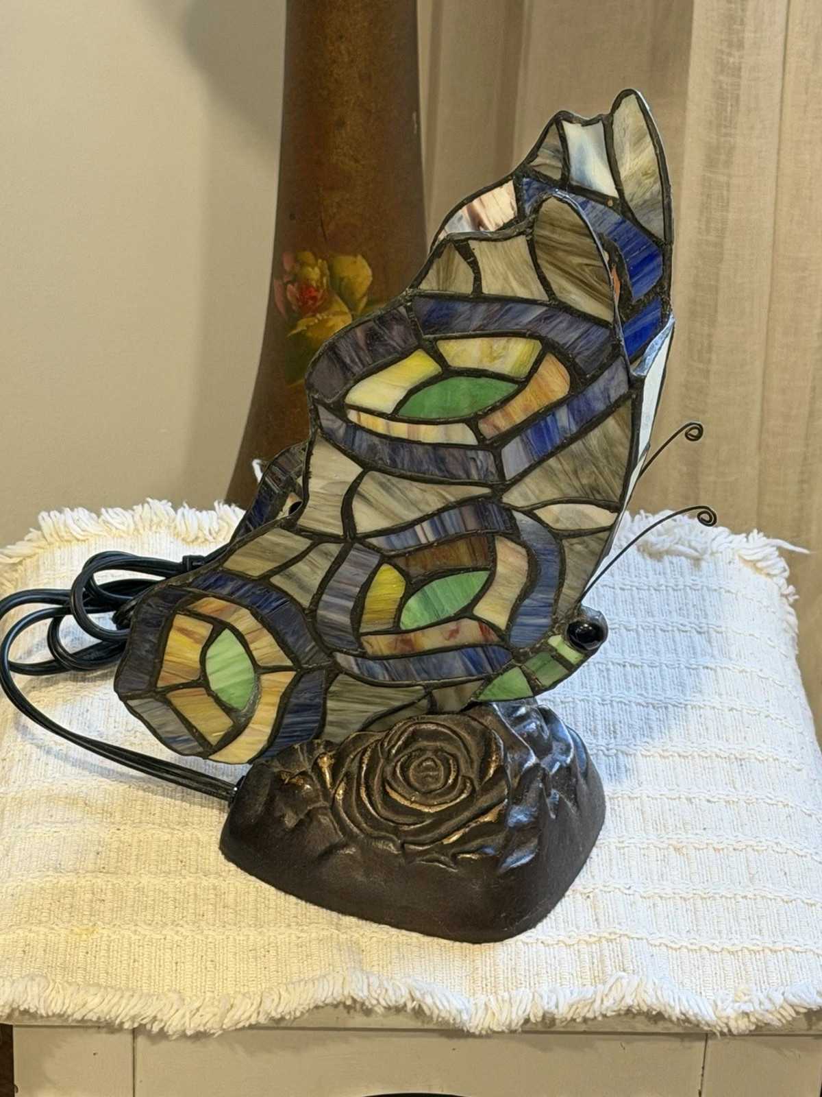 2004 Early 21st Century Butterfly Accent Lamp Stained Glass Rose Base | eBay US
