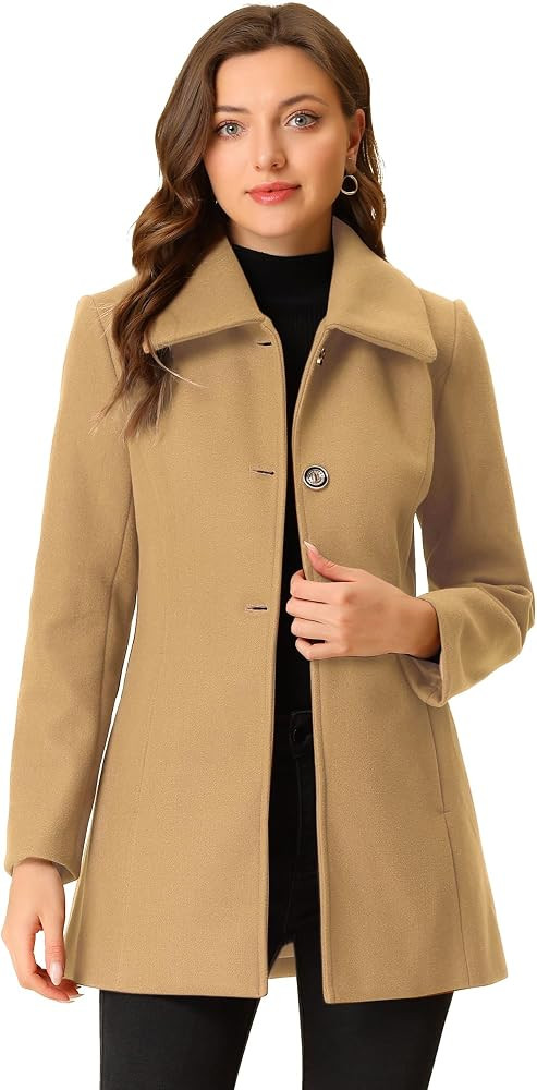 Allegra K Women's Vintage Winter Coat Single Breasted Turndown Overcoat | Amazon (US)
