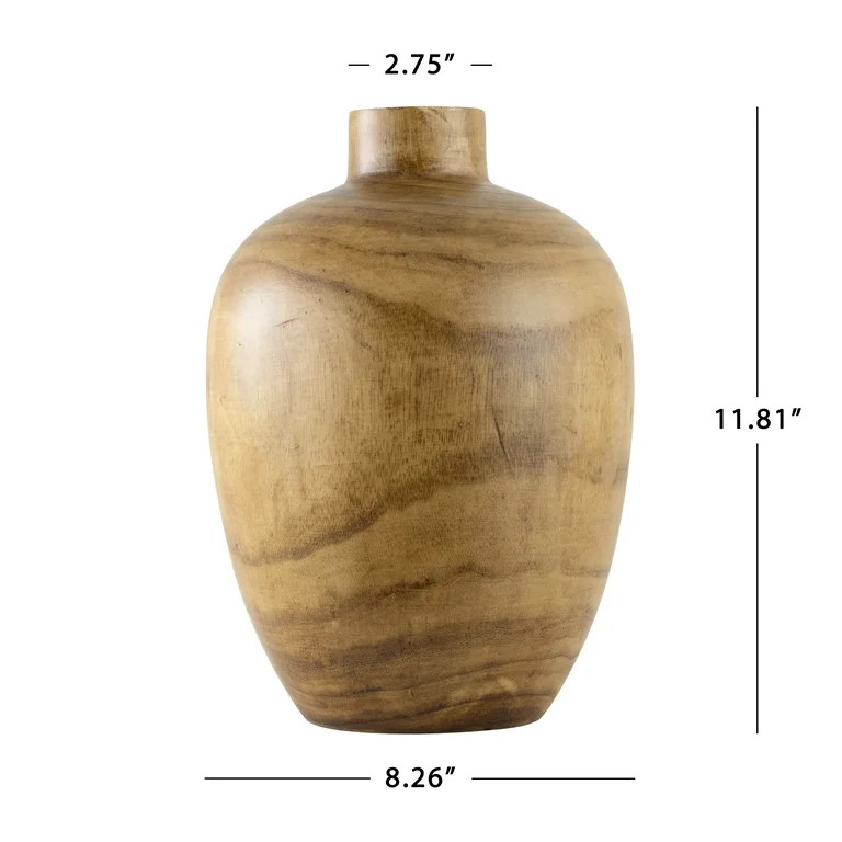 12" Mid-Tone Brown Wood Finish Decorative Indoor Tabletop Vase - Walmart.com | Walmart (US)