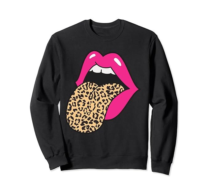 Hot Pink Lips Leopard Tongue Trendy Cheetah Animal Print Sweatshirt | Amazon (US)