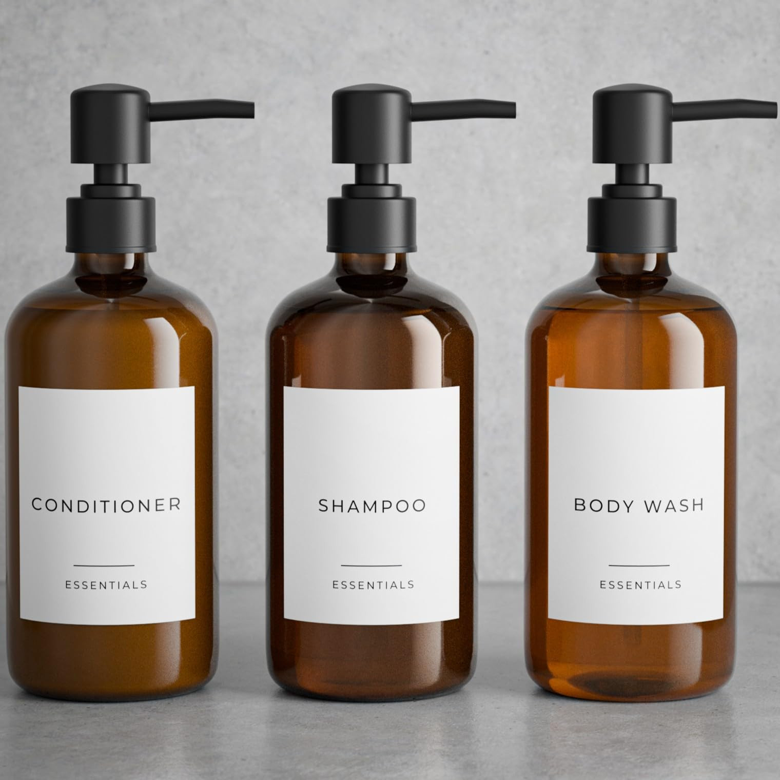 Stylish Shampoo and Conditioner Dispenser Set of 3 - Modern 21oz Shower Soap PET Bottles with Pum... | Amazon (US)