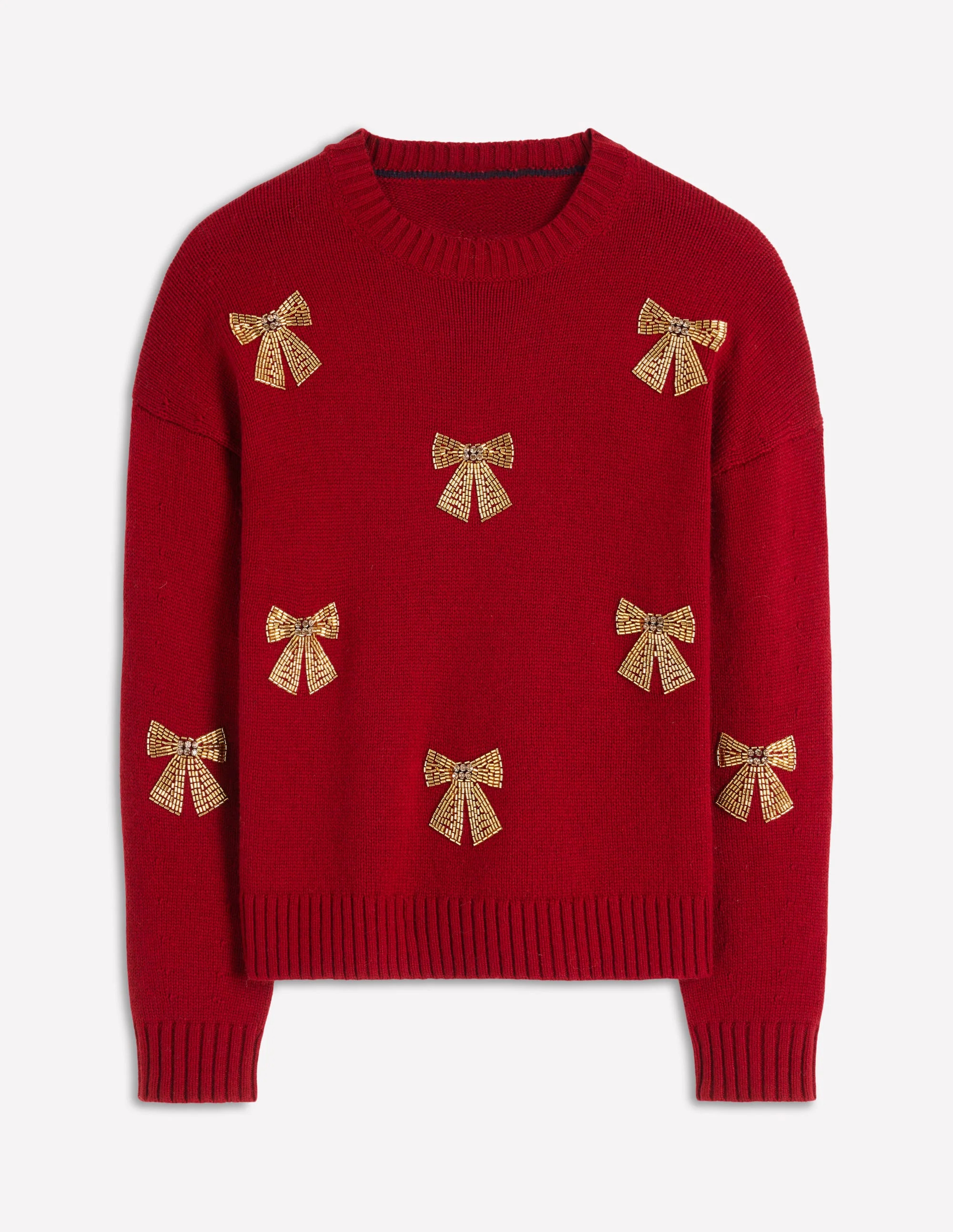 Natalie Embroidered Sweater-Red, Embellished Bows | Boden (US)